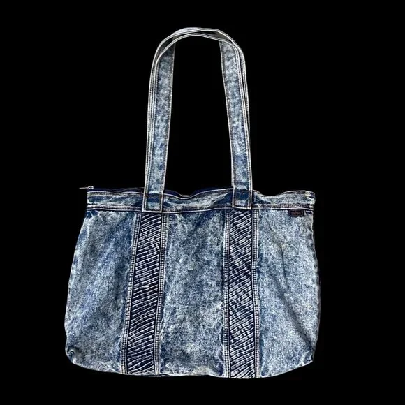 Vintage Denim Tote Blue Acid Wash 1980s Shane Purse Shoulder Bag Retro Fashion - Picture 2 of 12